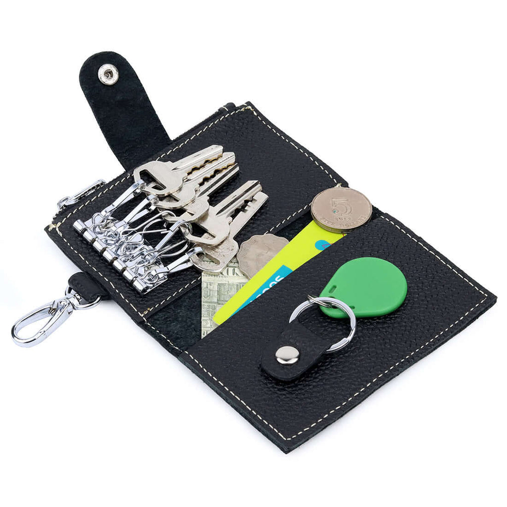 Cowhide leather pouch with keys and coins