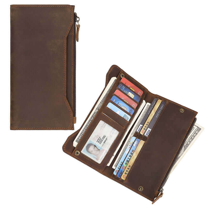 Cash compartments inside Crazy Horse leather wallet