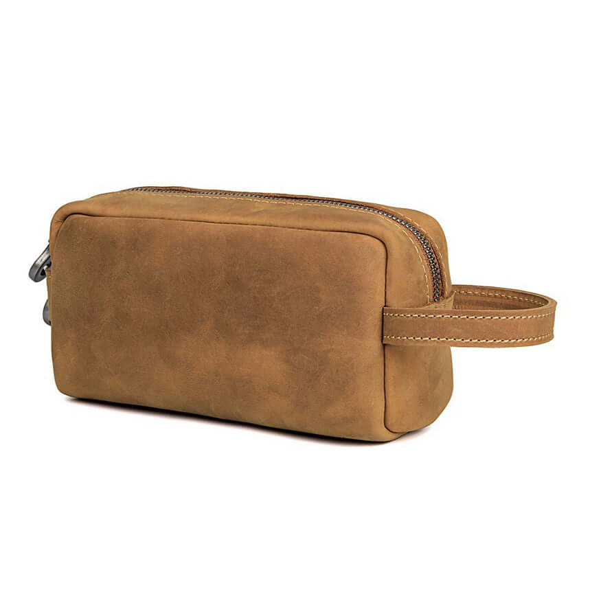 Crazy Horse leather toiletry bag front view for travel use
