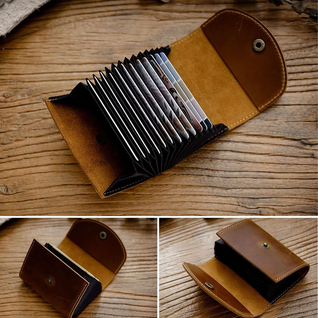 Coffee vintage leather wallet with accordion slots