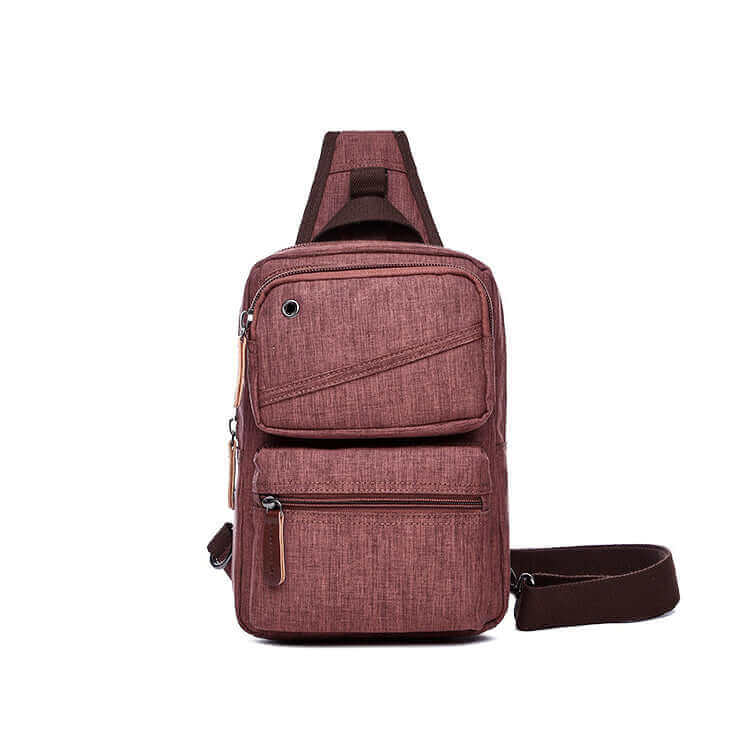 Brown waterproof crossbody chest bag for casual outings.