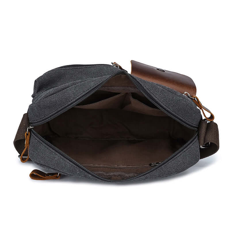 Durable canvas and leather material shoulder bag