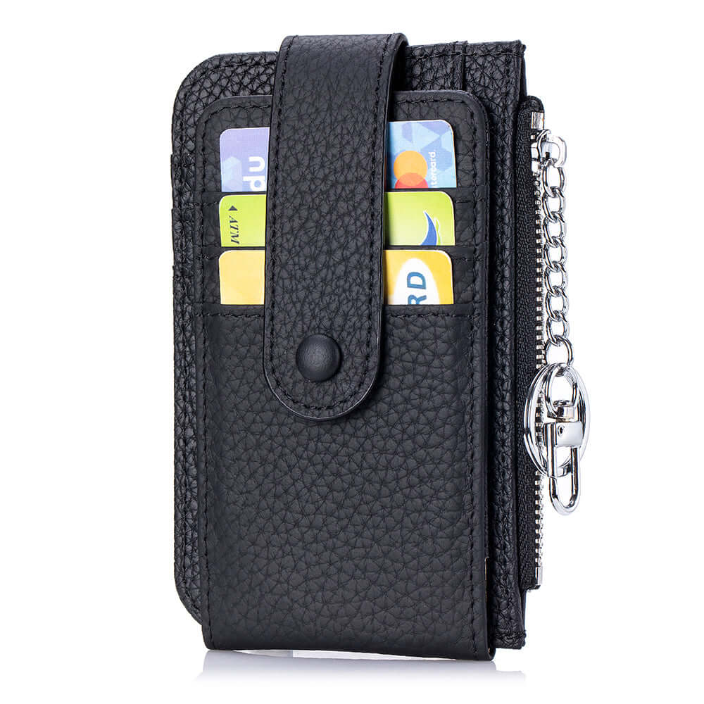 Elegant black leather card holder for women