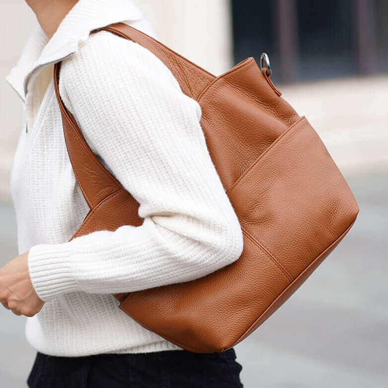 Versatile everyday leather tote bag for women, perfect for carrying daily essentials in style.