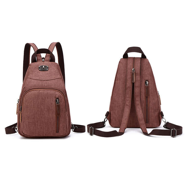 brown fashion sling backpack for women, waterproof material