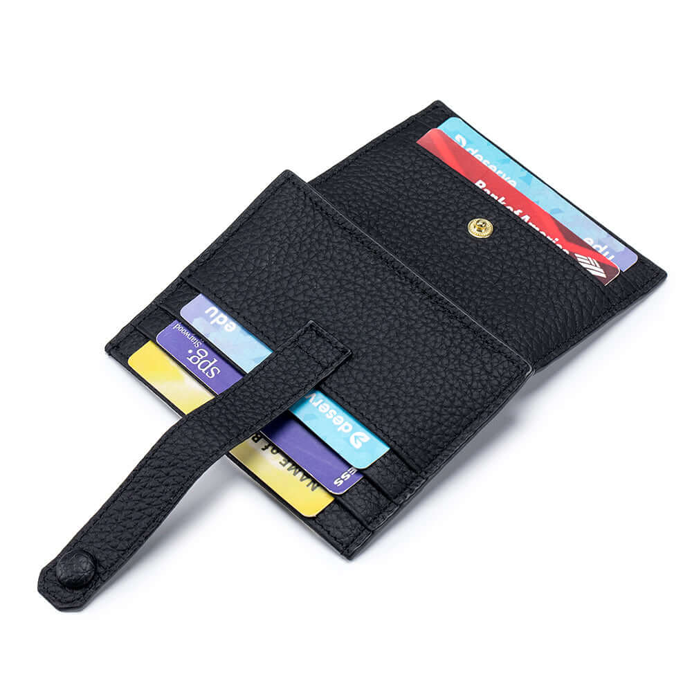 Detailed view of black leather wallet stitching – GDPS Bag NZ