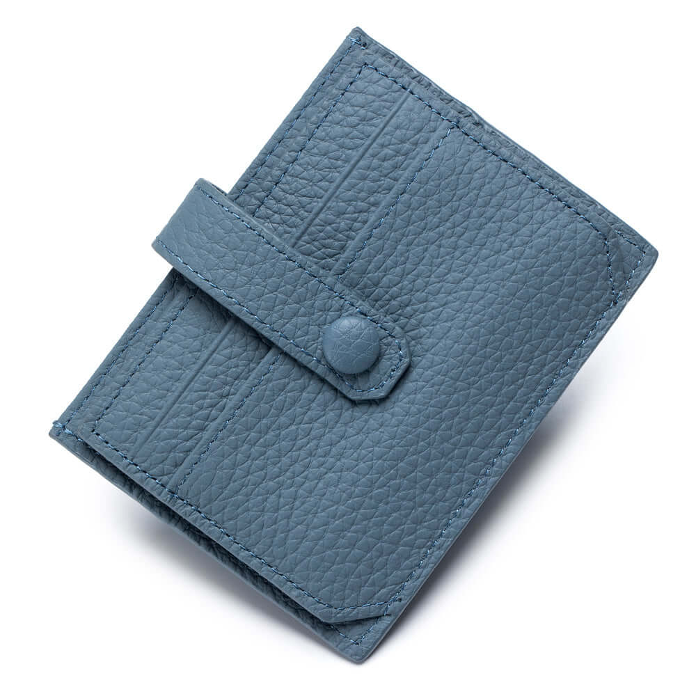 Blue slim genuine leather card holder front view – GDPS Bag NZ
