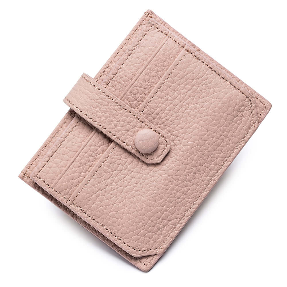 Pink slim leather card wallet with snap closure – GDPS Bag NZ