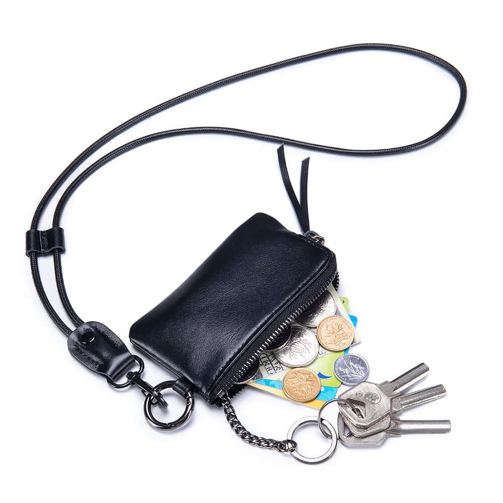 Hanging leather wallet made from genuine leather

