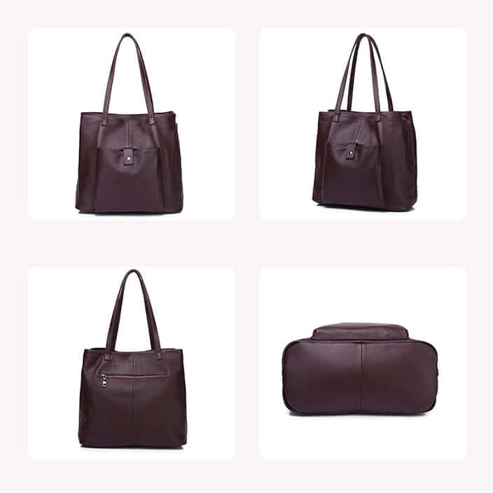 genuine leather tote in purple