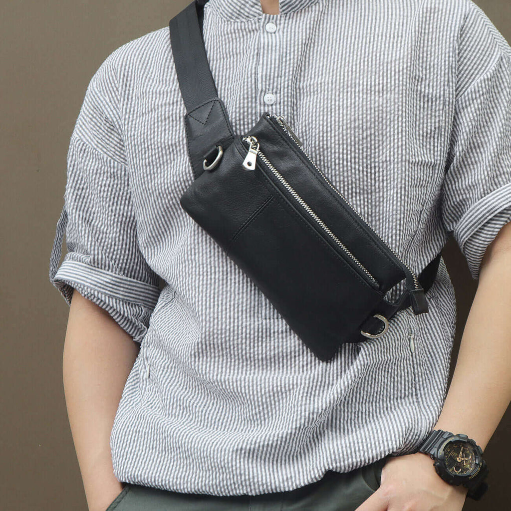 Genuine leather waist bag with slim and functional design.