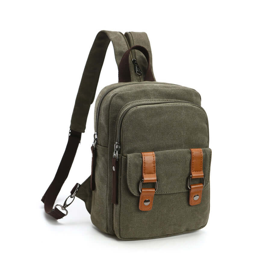 Green convertible canvas crossbody backpack for ladies