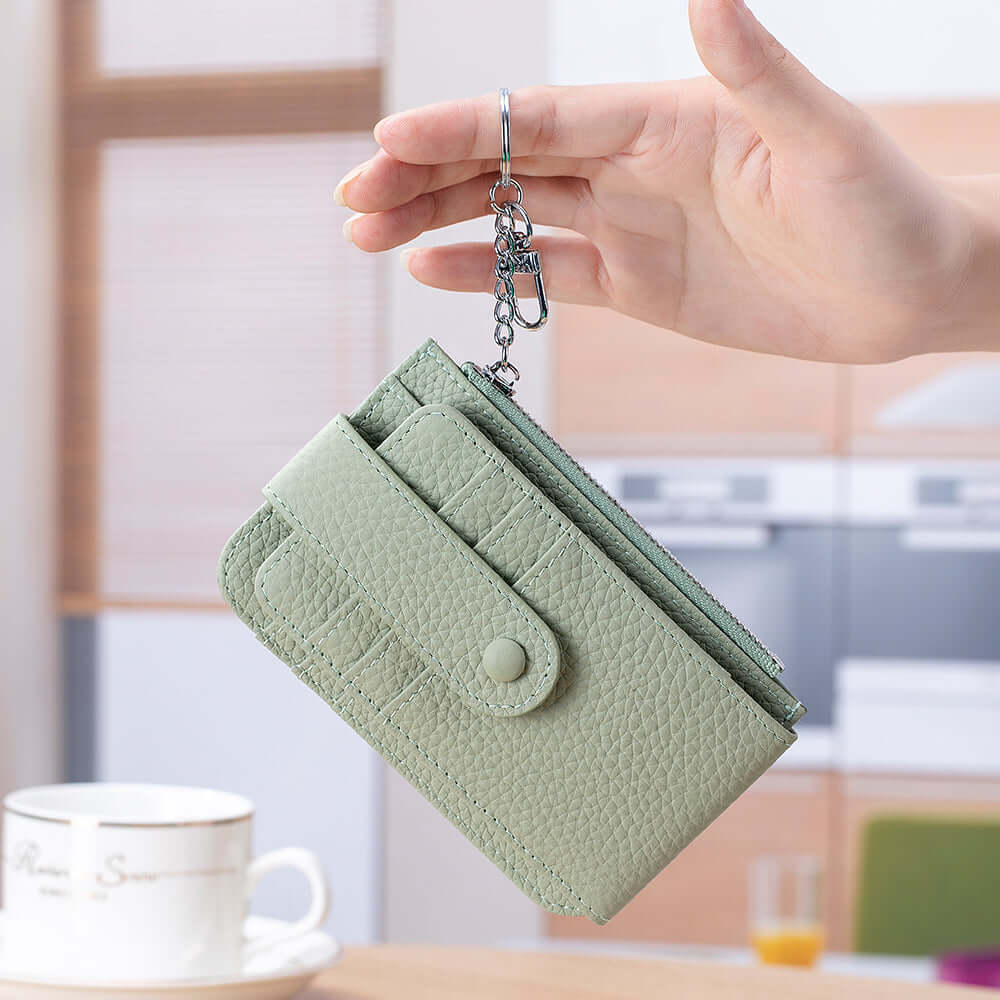 Secure card holder with button and zip closure