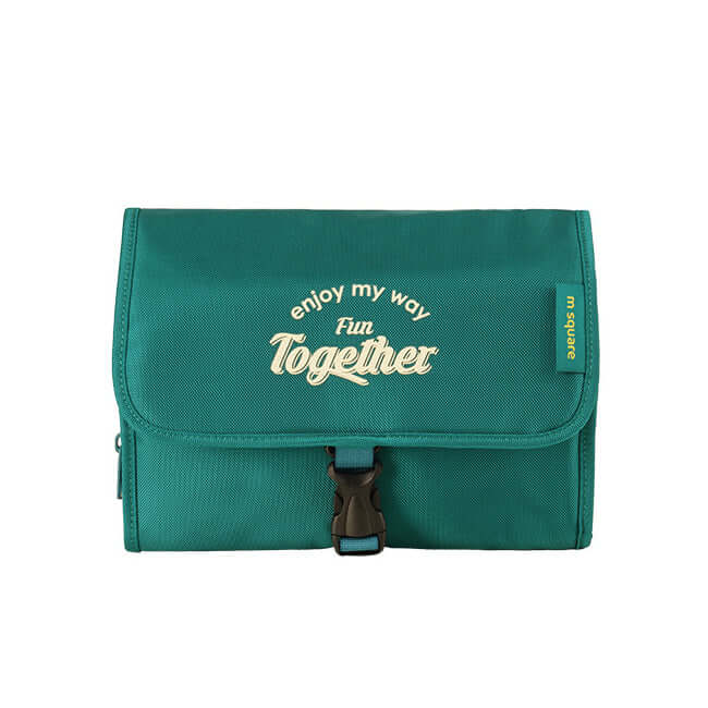 Green foldable hanging toiletry bag for travel