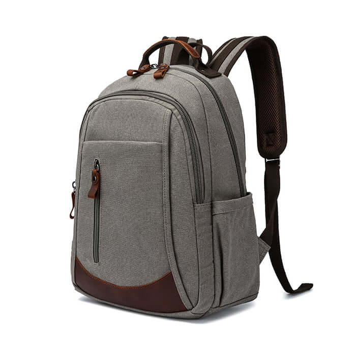 Side pocket with water bottle storage on canvas backpack