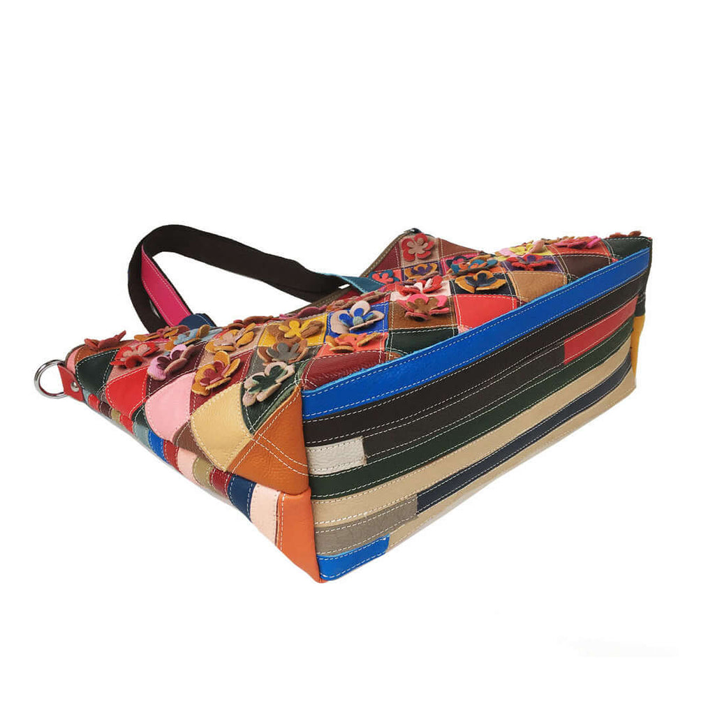 Stylish handheld option for the colorful leather tote bag