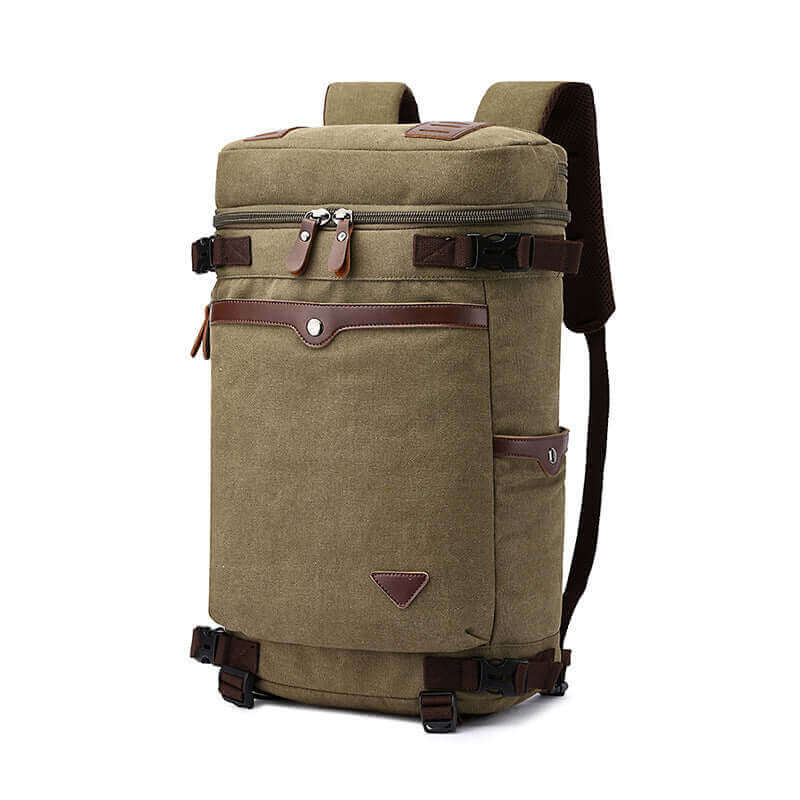 Heavy-duty canvas backpack designed for travel, hiking, and daily use.