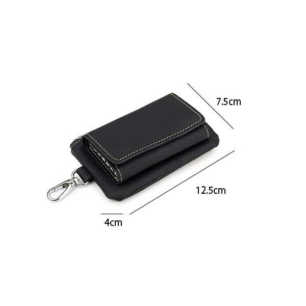 Leather wallet with card slots and key hooks