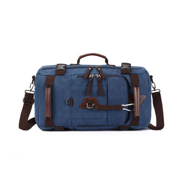 Large capacity canvas backpack with 25L storage space and dual carrying options.