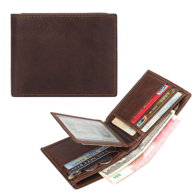 Front view of genuine leather bifold wallet