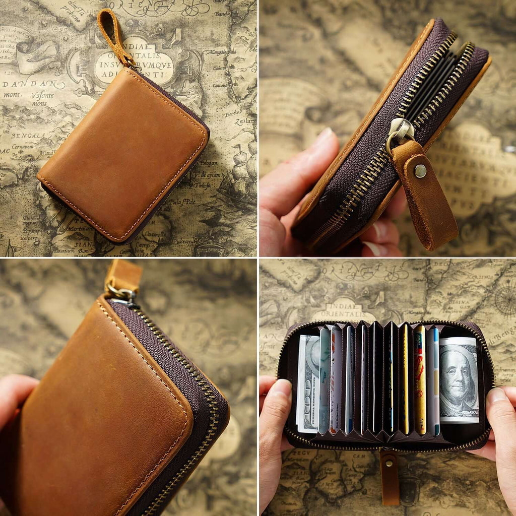 Card slots detail inside leather card holder