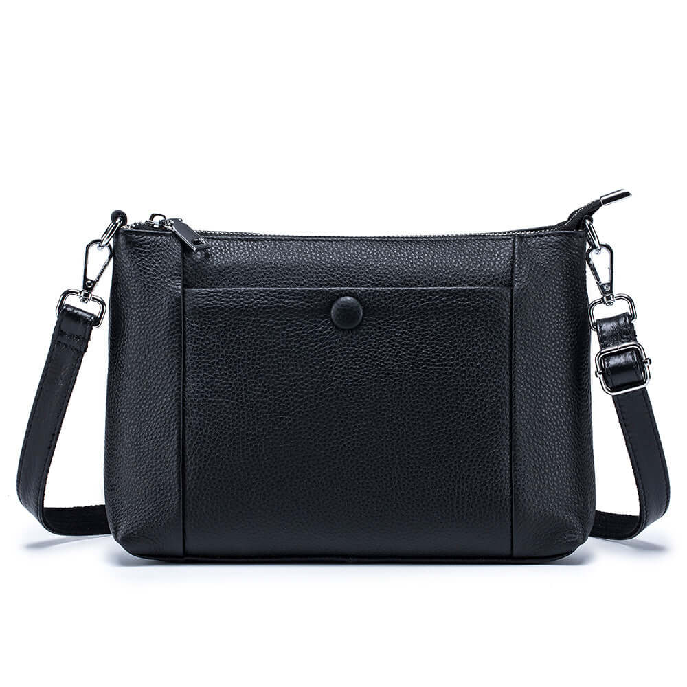 Leather crossbody bag featuring multiple compartments for daily essentials.