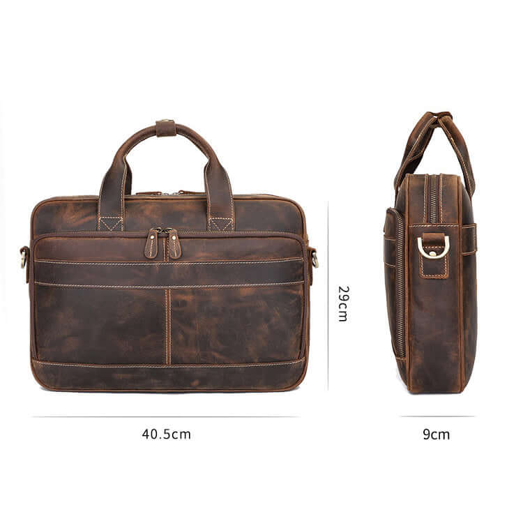 Dimensions of the leather laptop bag.