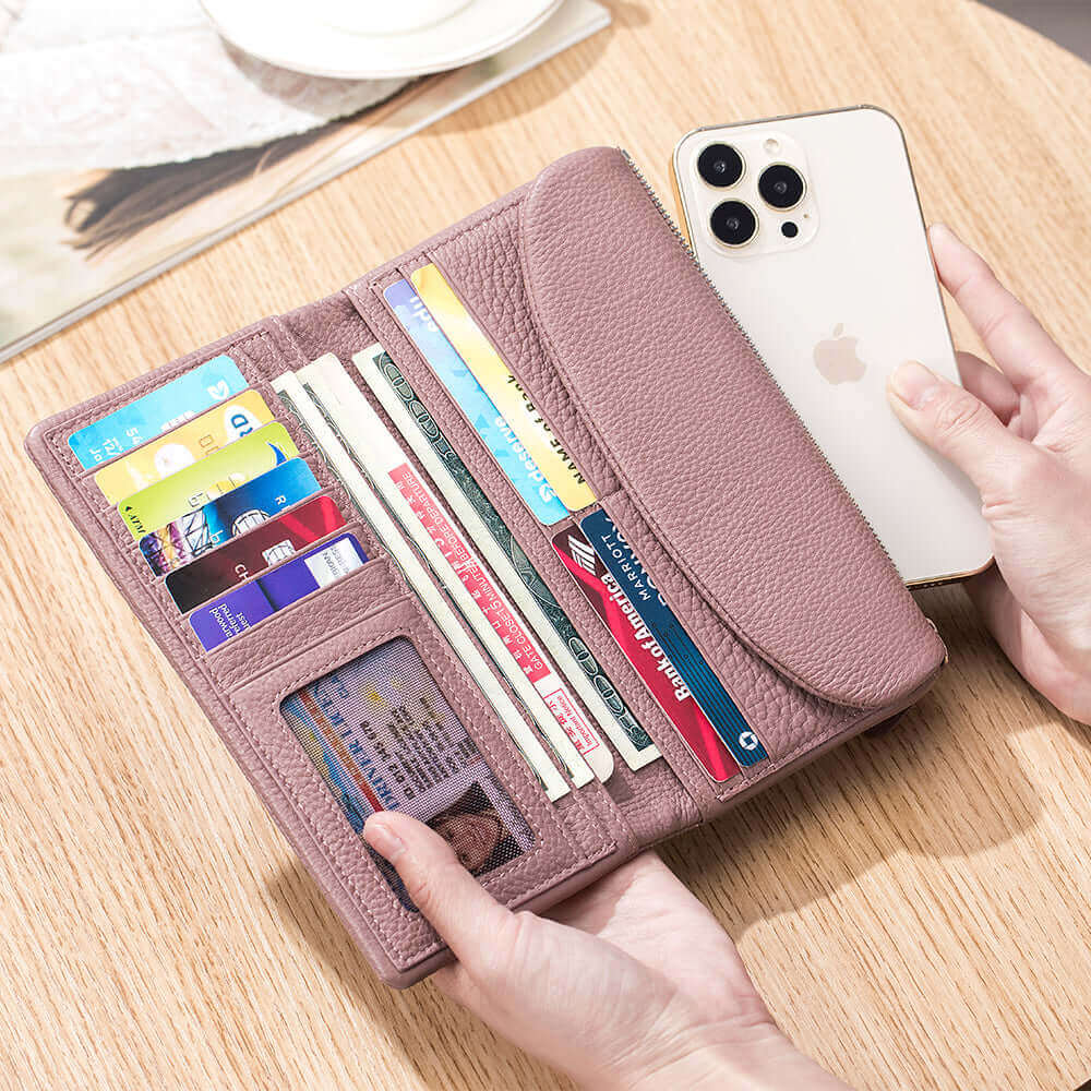 Leather long wallet for women with ample storage and stylish design.