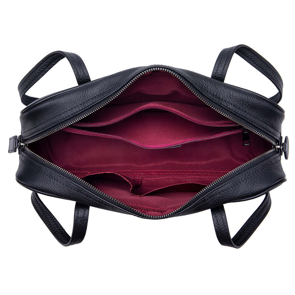 Leather pillow bag with multiple compartments