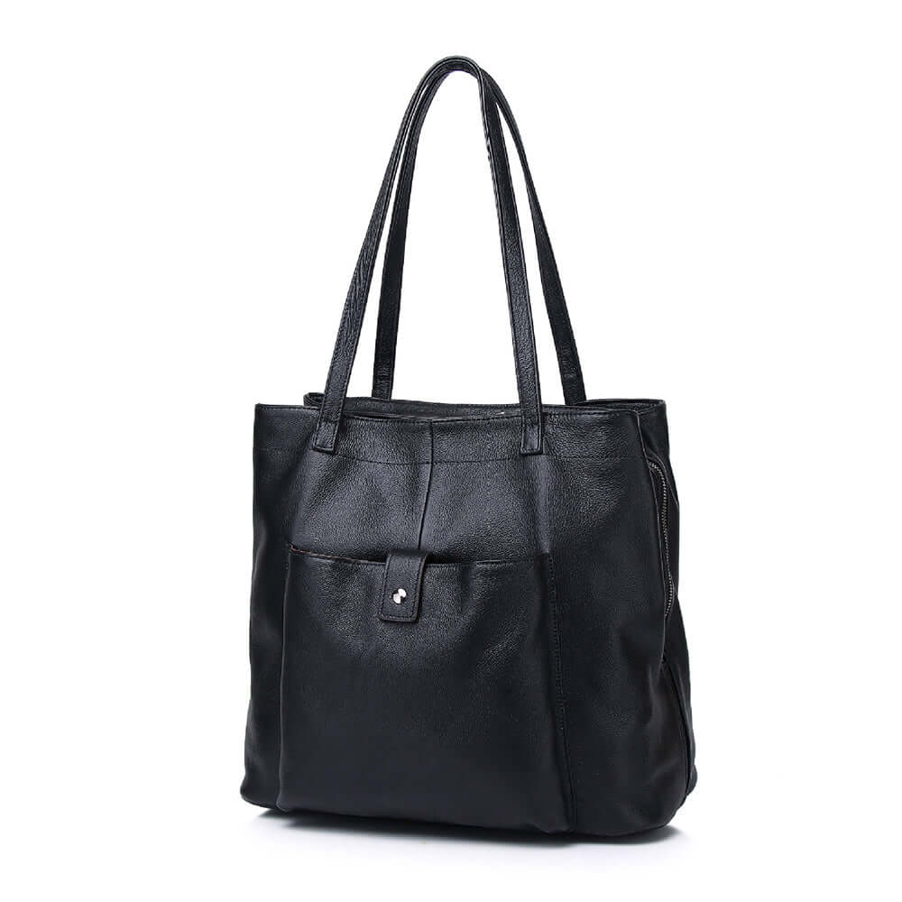 Front view of the purple brown leather tote bag for women