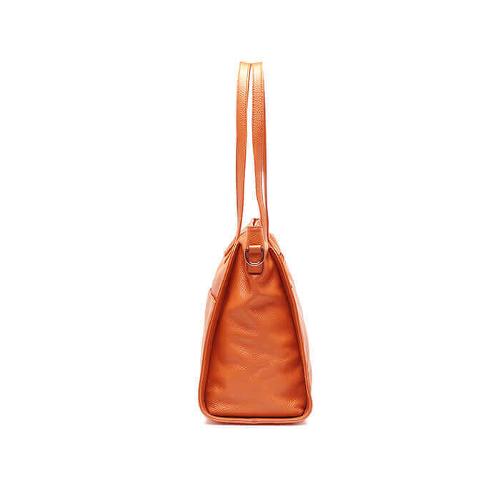 Side profile of elegant leather tote shoulder bag