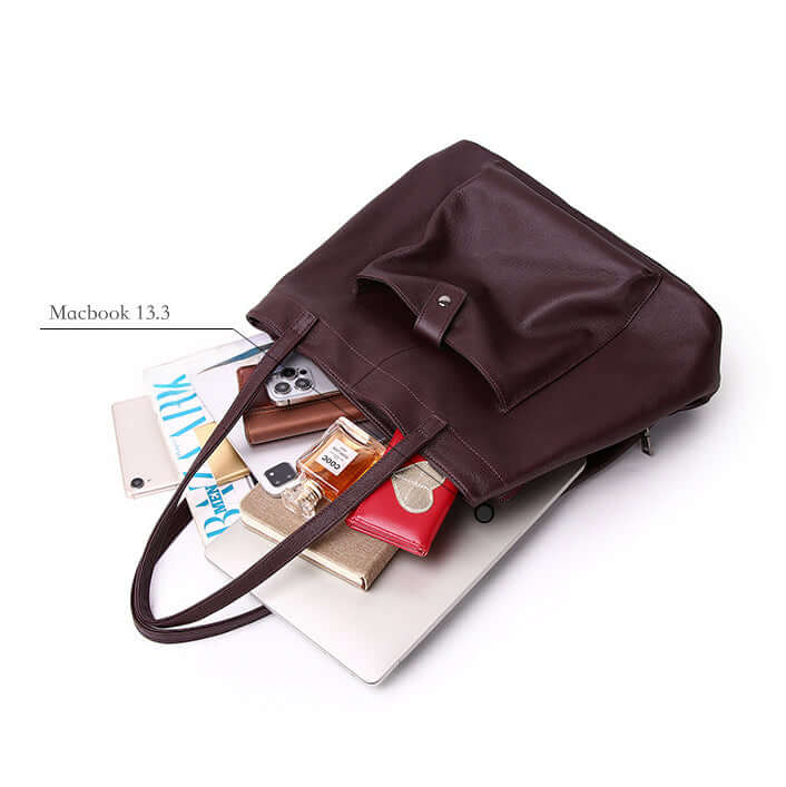 Zipper section of the tote bag displaying large main compartment