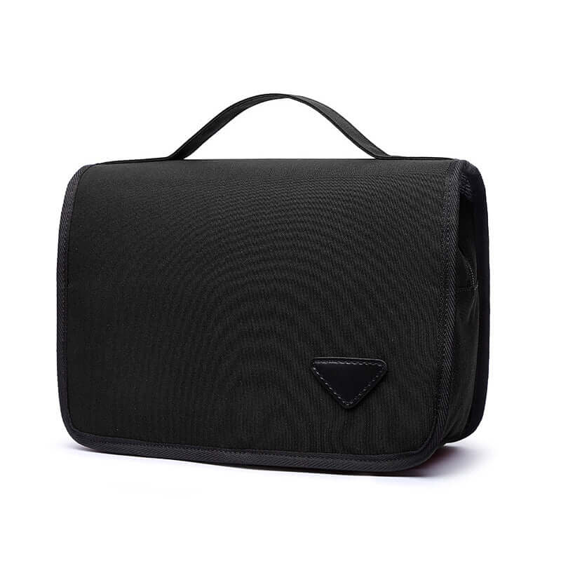 Mesh pockets for makeup and brushes in hanging bag