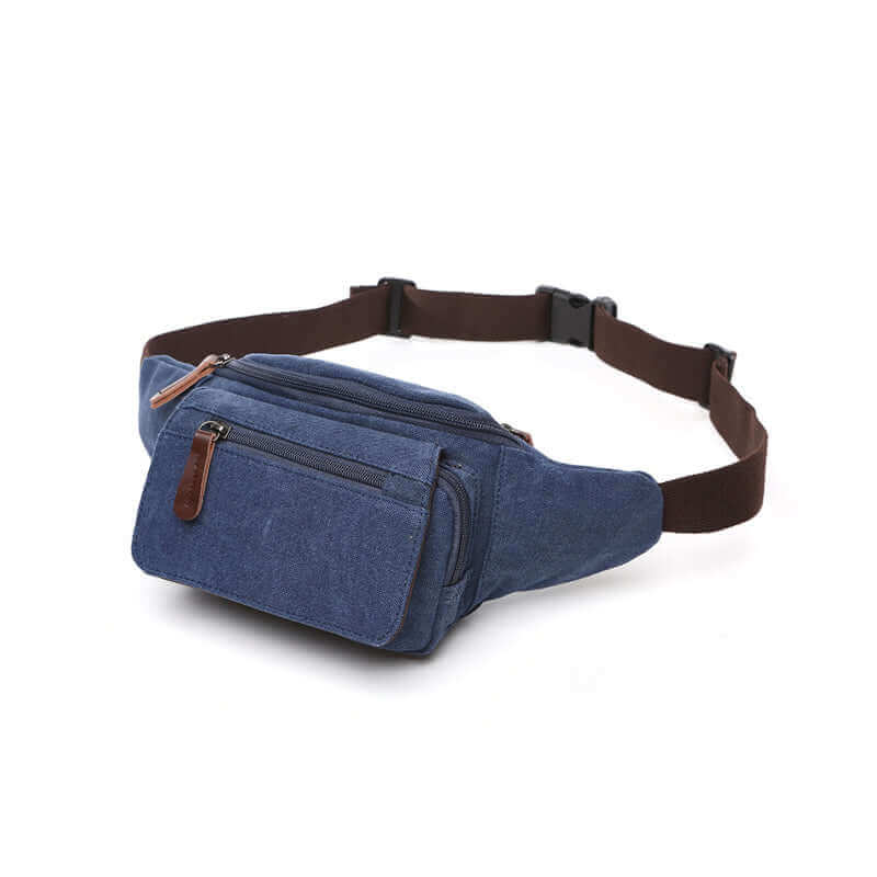 Men's canvas waist bag suitable for hiking and outdoor activities.