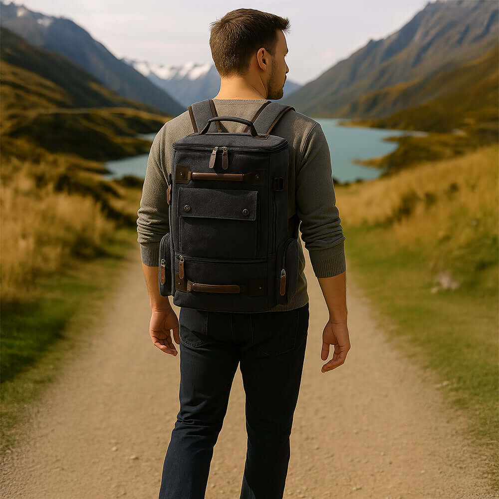 Stylish men's canvas backpack perfect for everyday use and travel.