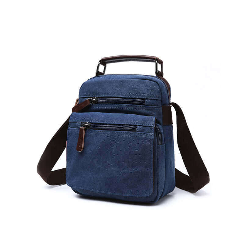 Men's canvas bag featuring multiple zippered pockets, perfect for keeping essentials organized.