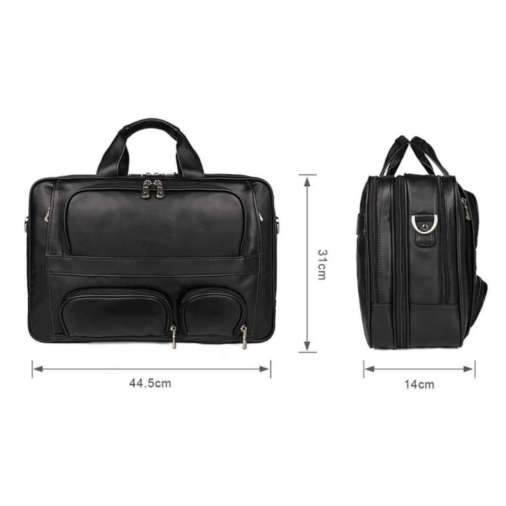 Men's leather business briefcase, suitable for 17-inch laptops, black.