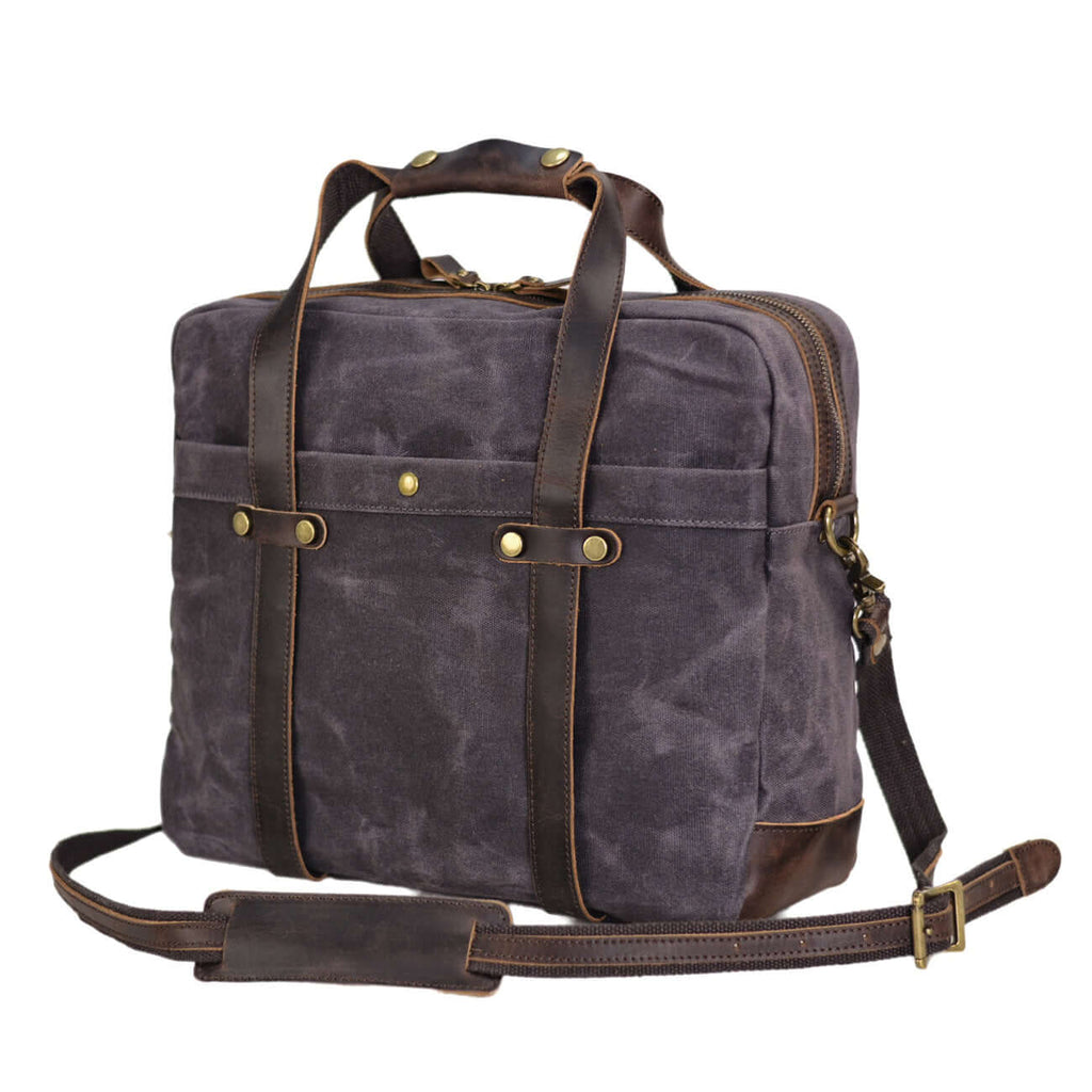 Adjustable leather shoulder strap for men’s canvas laptop briefcase