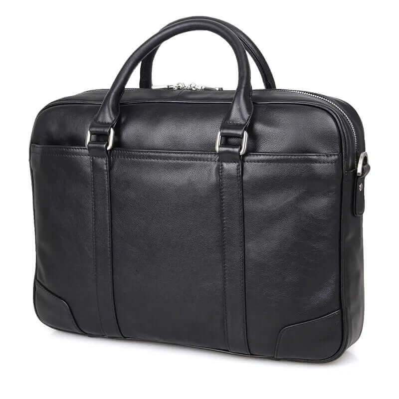 Organized compartments in Men's Black Leather Work Bag.