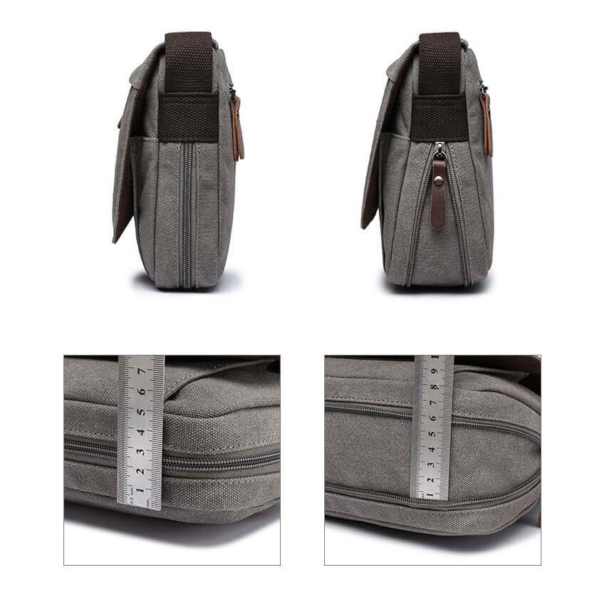 Side view with ruler showing bag thickness