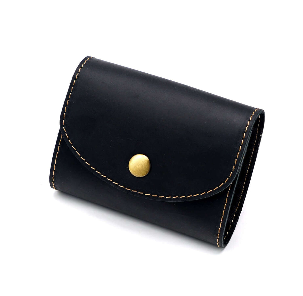 Black mini leather wallet for men and women