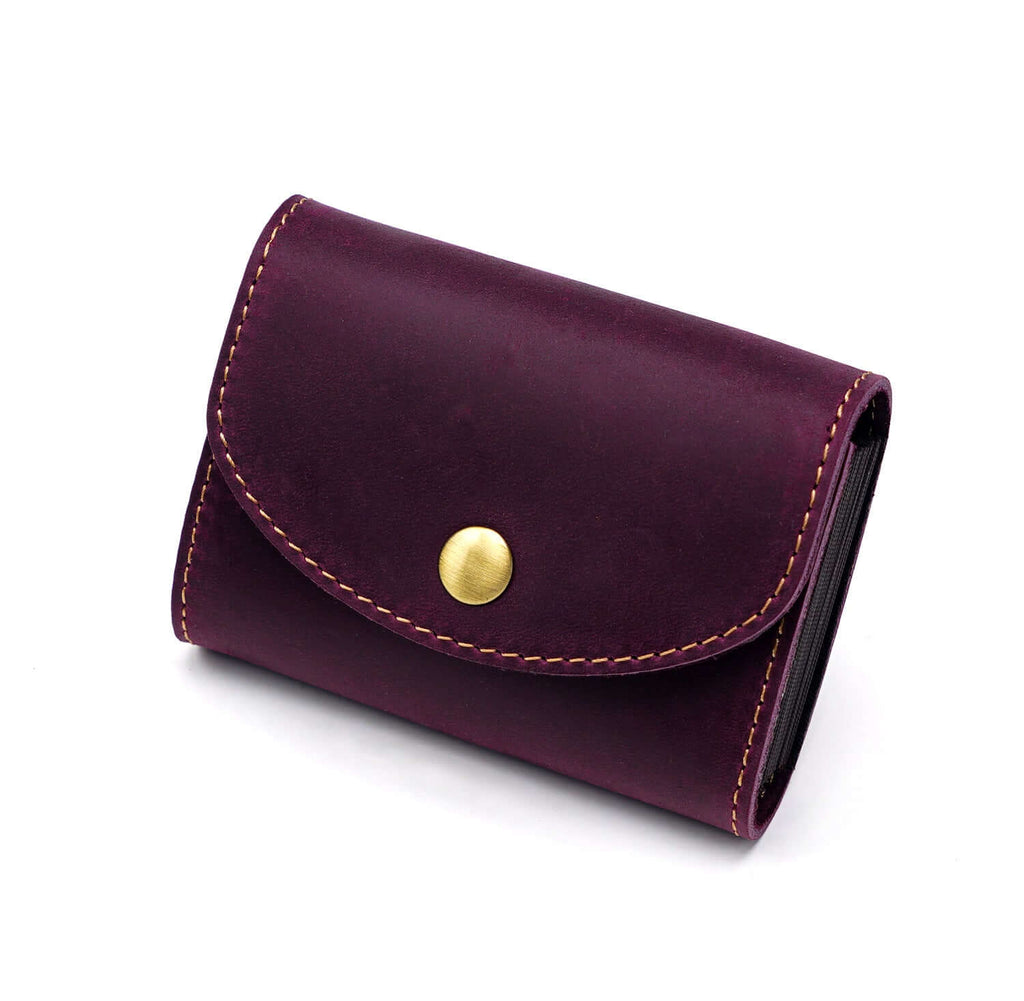 Purple small size card holder wallet in leather