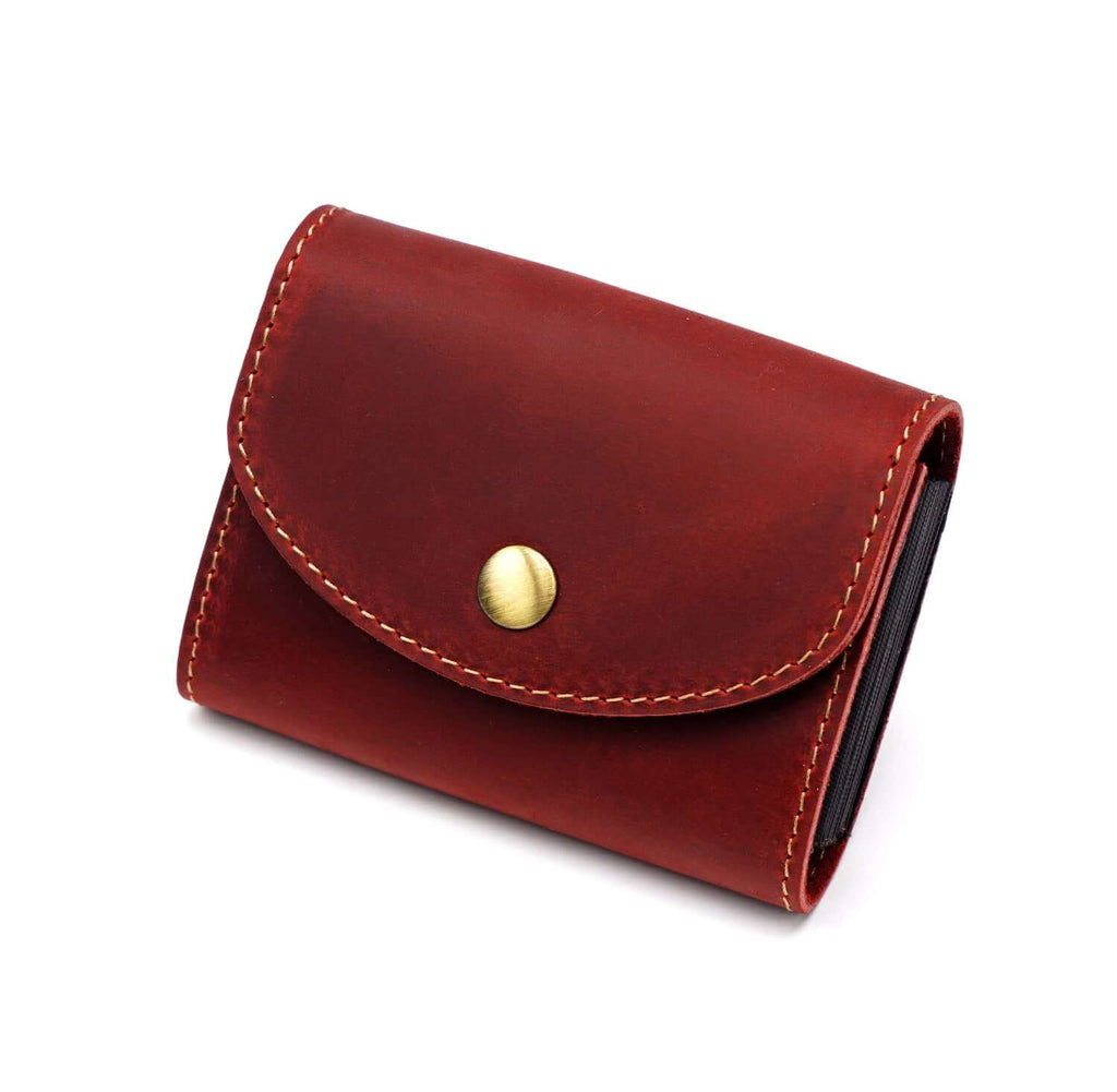 Red Crazy Horse leather compact card wallet