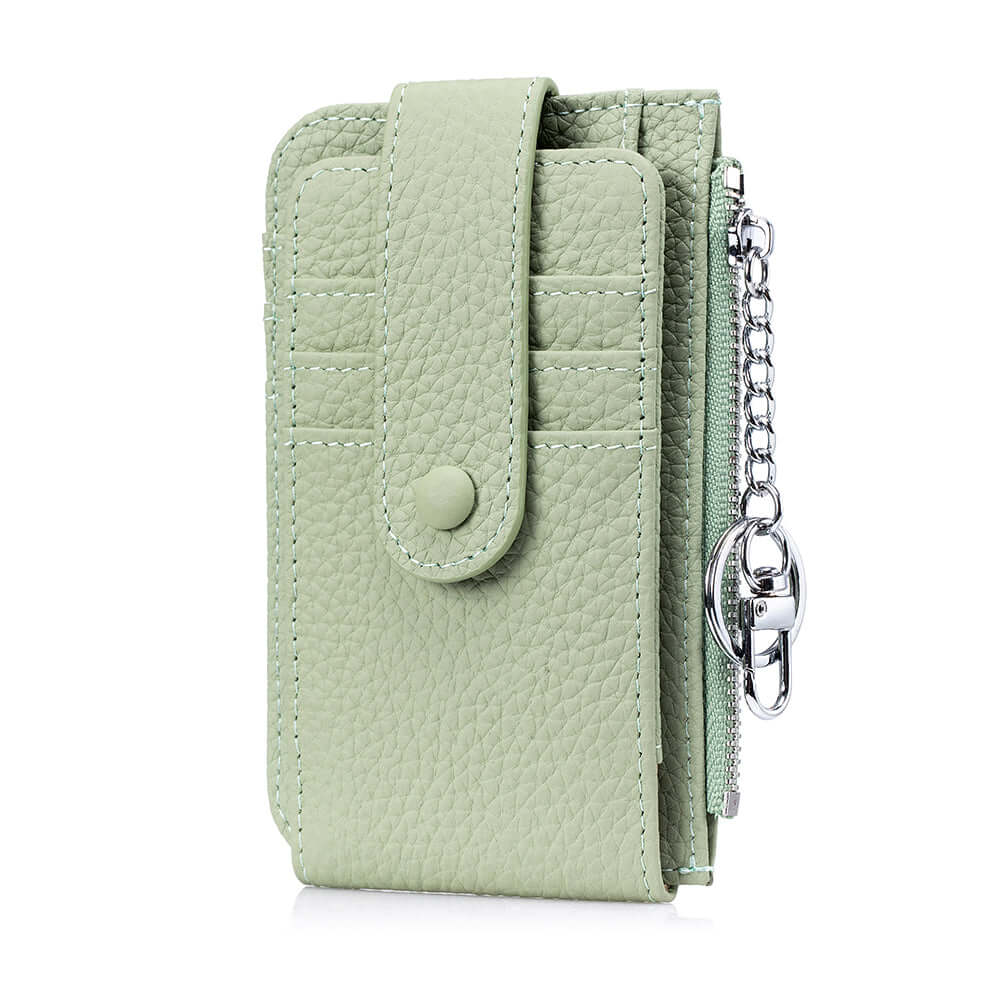 Front view of women’s mini leather card holder