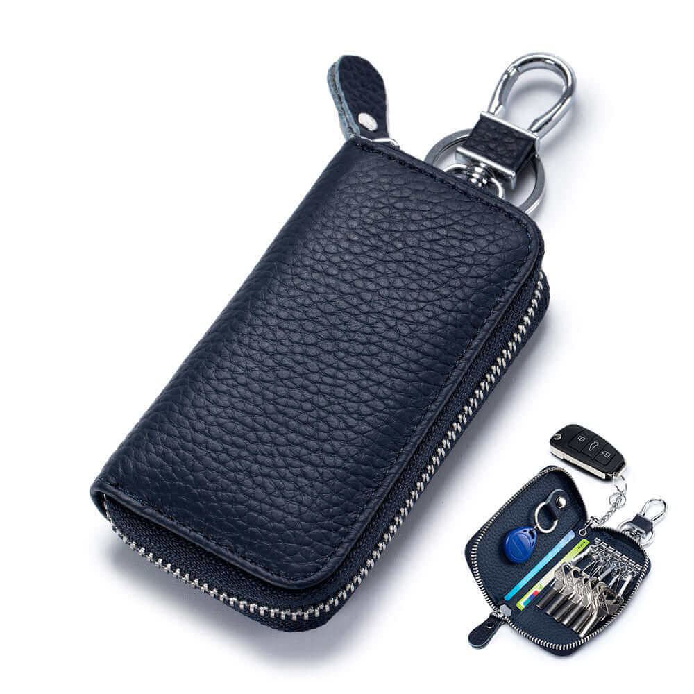 Modern black leather key holder wallet for men and women.