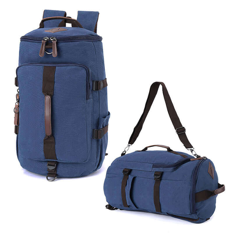 Multifunctional canvas duffle backpack suitable for daily use and short trips.