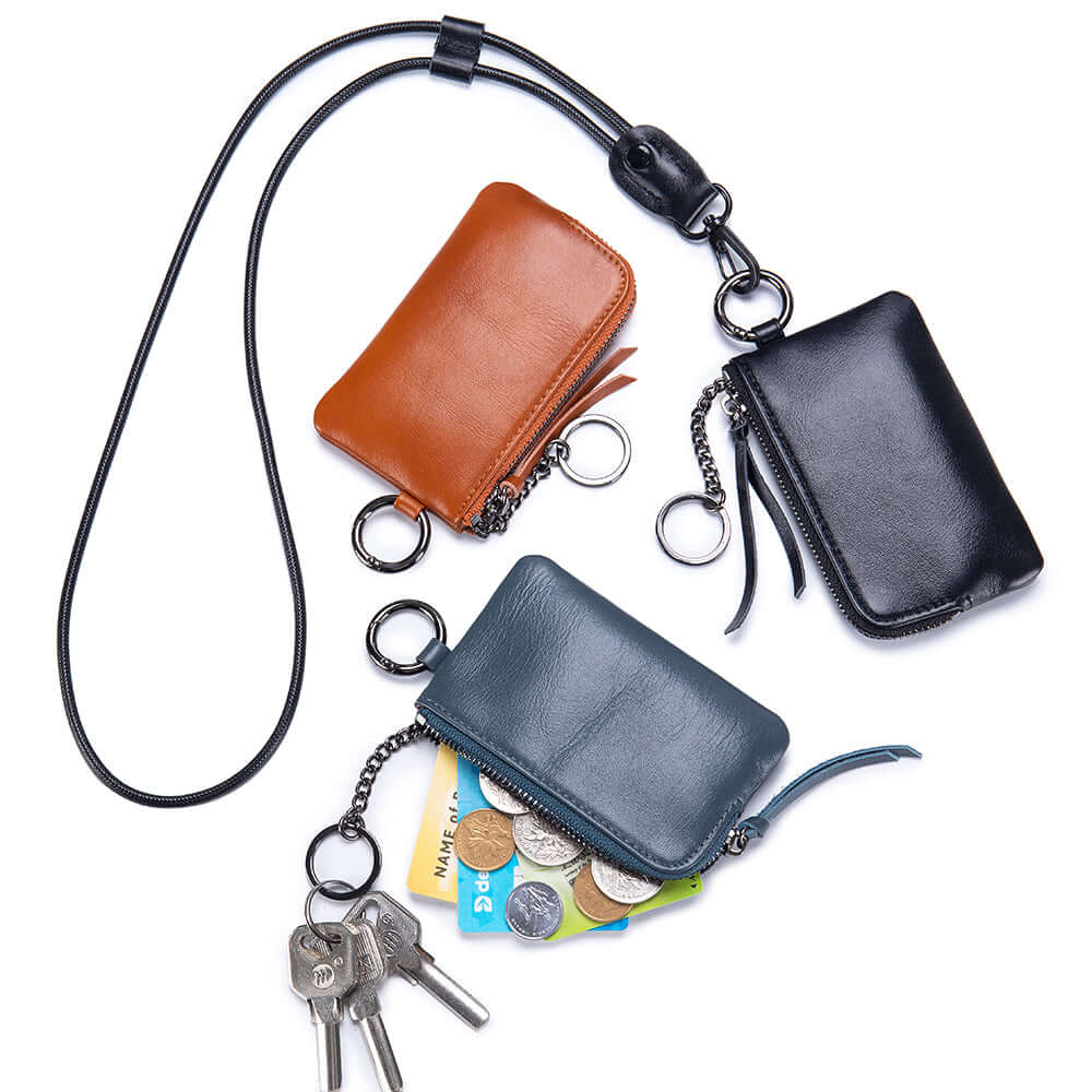 Neck wallet for cards, coins, and keys
