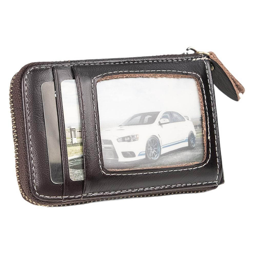 Pocket-sized brown leather card holder for men or women