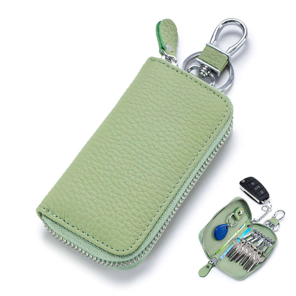 Premium genuine leather key holder wallet in green.