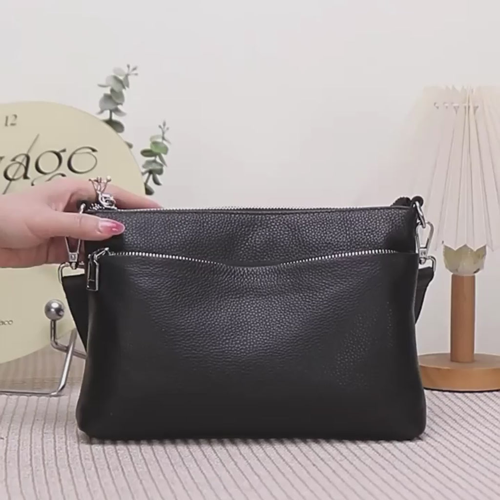 Classic Soft Leather Crossbody Bag with Adjustable Strap
